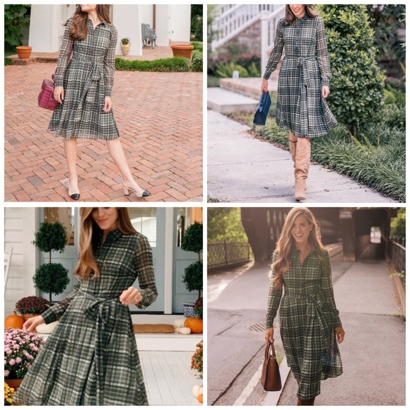Gal Meets Glam Dresses & Skirts - Gal Meets Glam Green Plaid Long Sleeve Shirt Dress Size 6 NWT Blogger Favorite